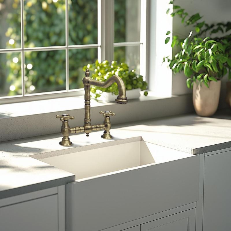 PB Robinet de bucătărie nostalgică cu pod de bronz, duză unghiulară și mânere în formă de stea PBN.BRO.H.ST