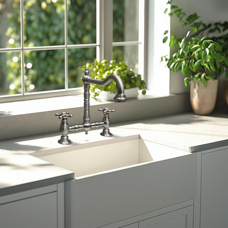 Robinet de bucătărie nostalgică cu pod din oțel inoxidabil duză unghiulară și mânere în formă de stea PBN.RVS.H.ST