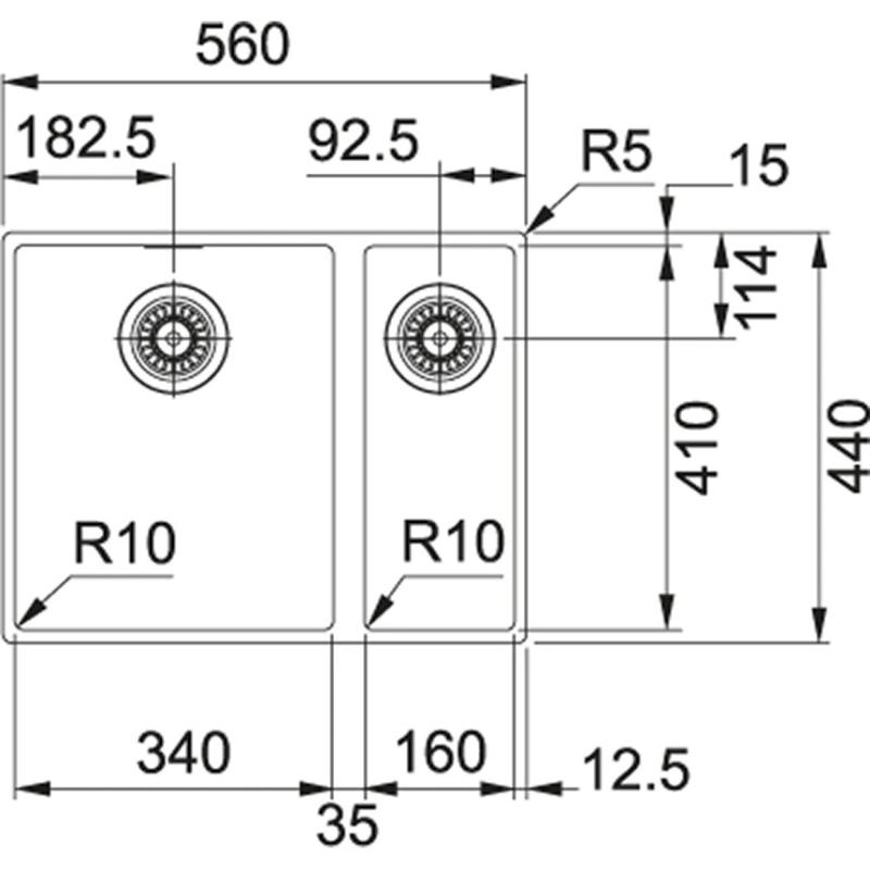 Franke Sirius 2 S2D 160 una și jumătate 1,5 chiuvetă albă din material plastic 53,5x41cm sub montaj 125.0252.219
