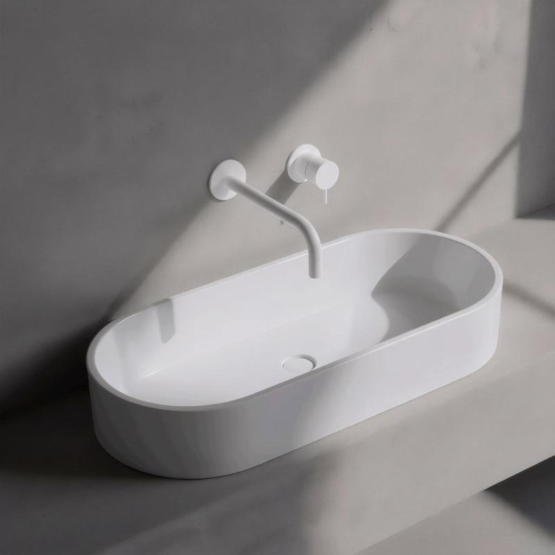 Waterevolution Flow baterie de chiuvetă încastrată, alb mat, cu gura de scurgere de 25 cm T116BBR-25