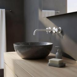 Waterevolution Flow Robinet de chiuvetă încastrat cu 3 găuri, alb mat, cu gura de scurgere de 25 cm T1163FBR-25