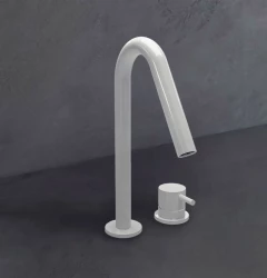 Robineta pentru chiuveta Waterevolution Flow cu 2 orificii, finisaj mat alb, cu o ieșire mică de 120 mm în formă de V, model T1121VBR.