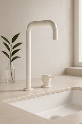 Robinetele de chiuvetă Waterevolution Flow cu 2 orificii, ieșire înaltă, 222, mat alb T122HBR.