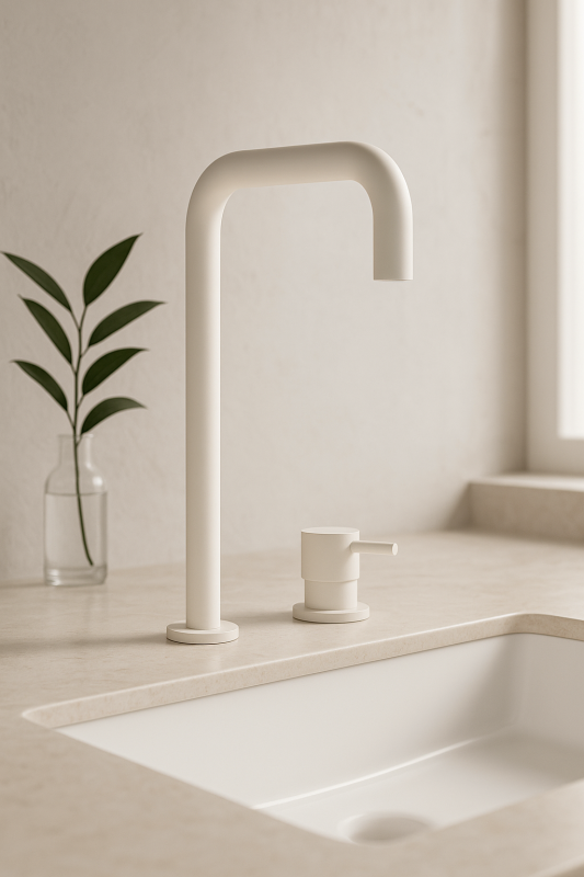 Robinetele de chiuvetă Waterevolution Flow cu 2 orificii, ieșire înaltă, 222, mat alb T122HBR.