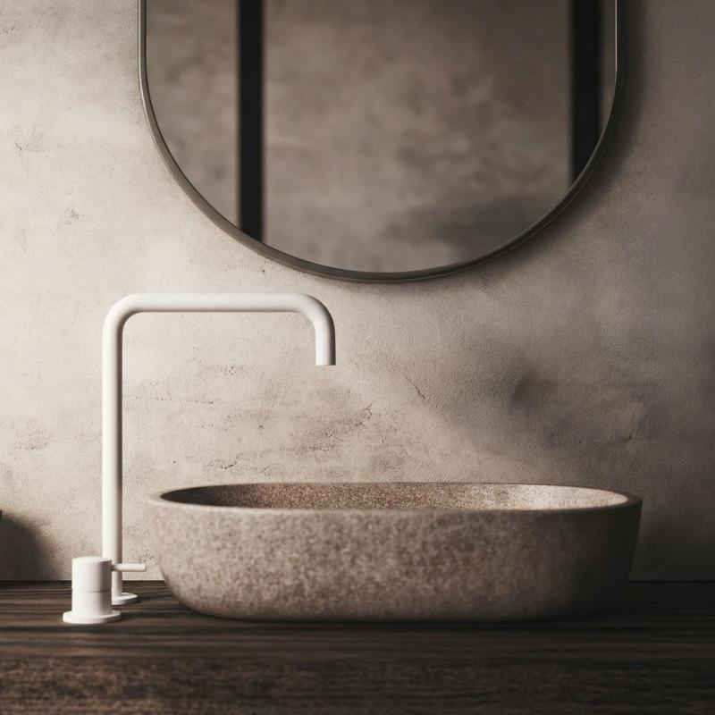 Robinetele de chiuvetă Waterevolution Flow cu 2 orificii, ieșire înaltă, 222, mat alb T122HBR.