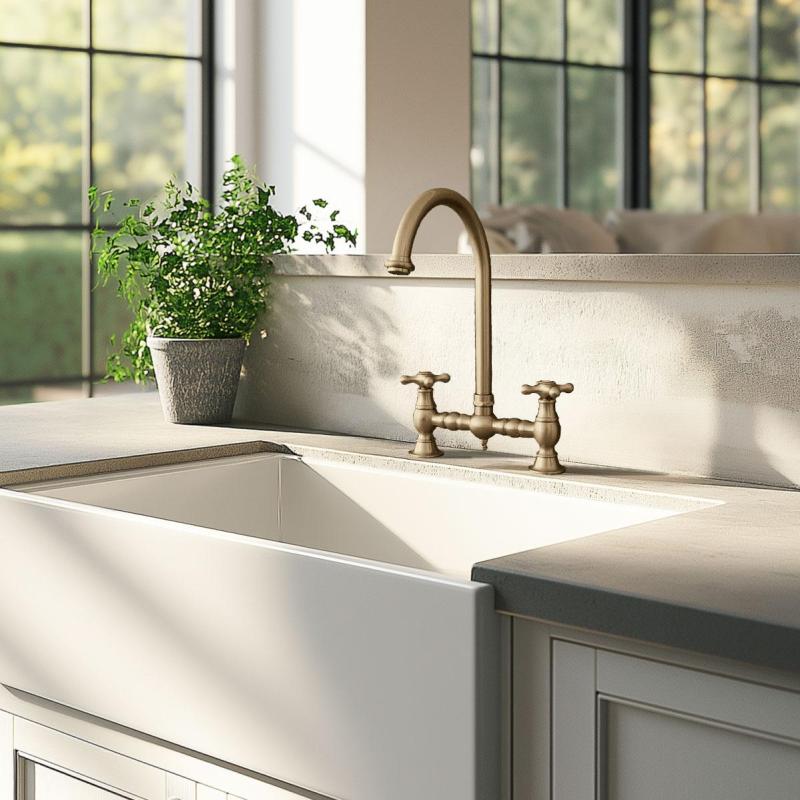 PB Robinet de bucătărie nostalgic cu punte din bronz cu gură rotundă și mânere în formă de stea PBN.BRO.R.ST