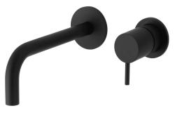 Waterevolution Flow baterie de chiuvetă încastrată, negru mat, cu gura de scurgere de 15 cm T116BPR-15