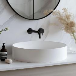 Waterevolution Flow baterie de chiuvetă încastrată, negru mat, cu gura de scurgere de 15 cm T116BPR-15