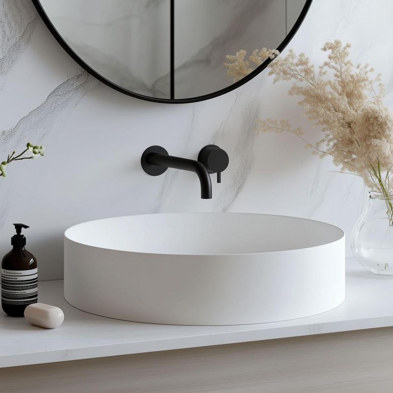 Waterevolution Flow baterie de chiuvetă încastrată, negru mat, cu gura de scurgere de 15 cm T116BPR-15