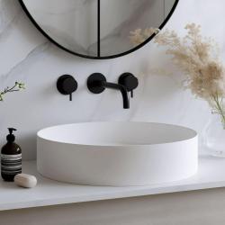 Waterevolution Flow Robinet de chiuvetă încastrat cu 3 găuri, negru mat, cu gura de scurgere de 15 cm T1163FPR-15