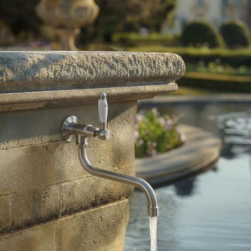 Robinetul clasic de perete PB cu maner alb, apă rece și gură de scurgere lungă din oțel inoxidabil 1208853572.