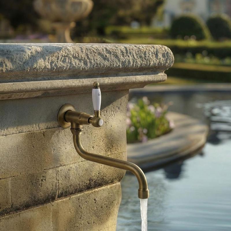 Robinetele de perete clasice PB cu maner alb, apă rece și tevă lungă de bronz 1208853602.