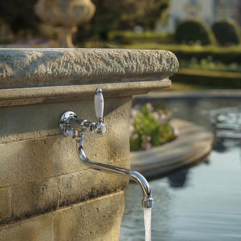 Robinetele de perete clasice PB cu maner alb, apă rece și robinet cu gură lungă, crom, 1208853612.