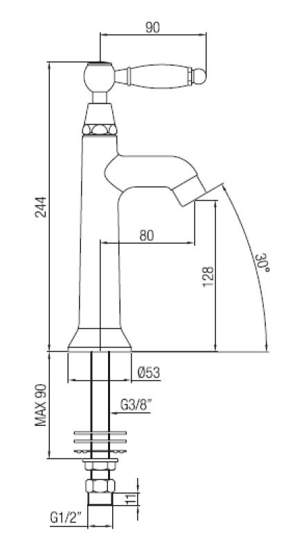 Robineta clasică de bazin PB cu mâner alb apă rece cu oțel inoxidabil 1208853932