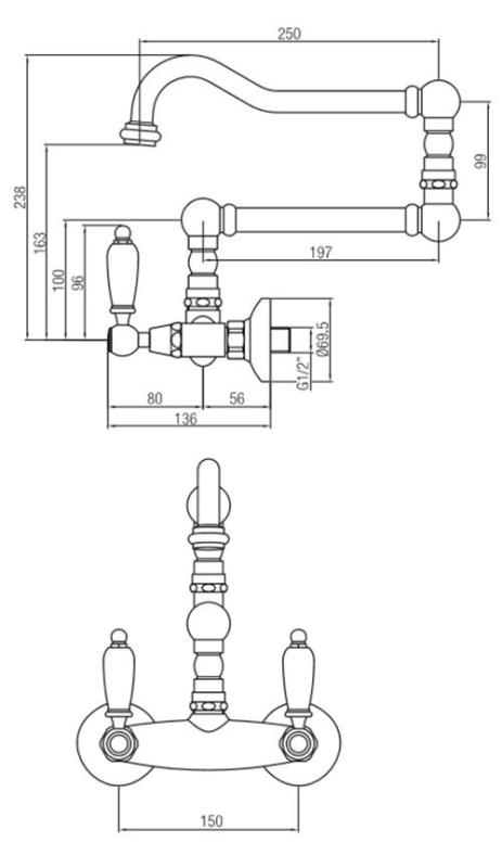 PB Robinet clasic montat pe perete cu mânere albe duză rotativa extra lungă Bronz 1208854242