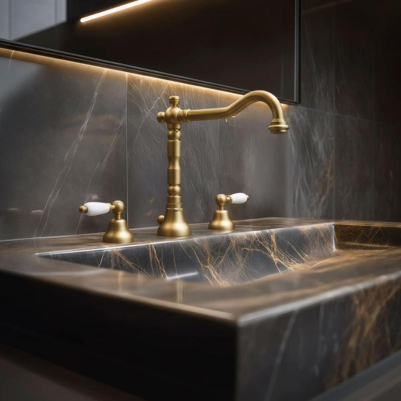 Robinetele clasice PB pentru chiuvetă cu 3 găuri, mânere albe, bronz 1208854272.