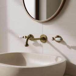 PB robinet clasic în perete cu mânere albe, țeavă de 25 cm, Bronz 1208854392