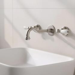 PB robinet clasic încastrabil pentru perete cu mânere albe, țeavă de scurgere de 25 cm, inox 1208854402