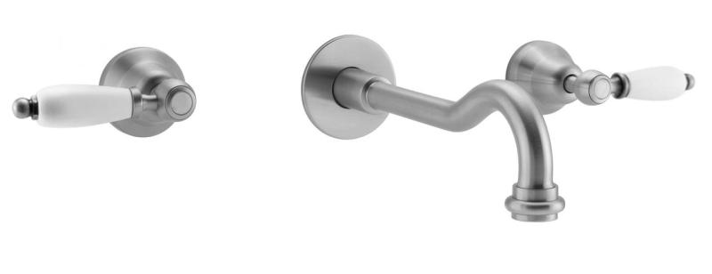 PB robinet clasic încastrabil pentru perete cu mânere albe, țeavă de scurgere de 25 cm, inox 1208854402