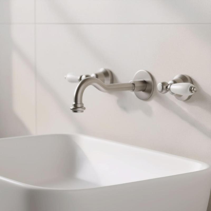 PB robinet clasic încastrabil pentru perete cu mânere albe, țeavă de scurgere de 25 cm, inox 1208854402