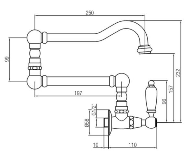 Robineta clasică de perete încastrată PB cu mâner alb, apă rece și robinet pivotant lung, cromată 1208854722.