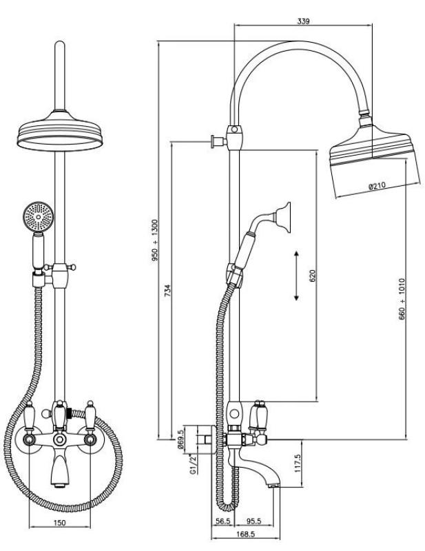 Setul clasic de duș PB cu duș de ploaie în construcție, bronz 1208854822