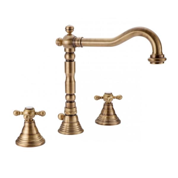 Robineta de chiuvetă clasică cu 3 găuri PB, mânere puternice, jet de scurgere 18,5 cm, bronz 1208854942.