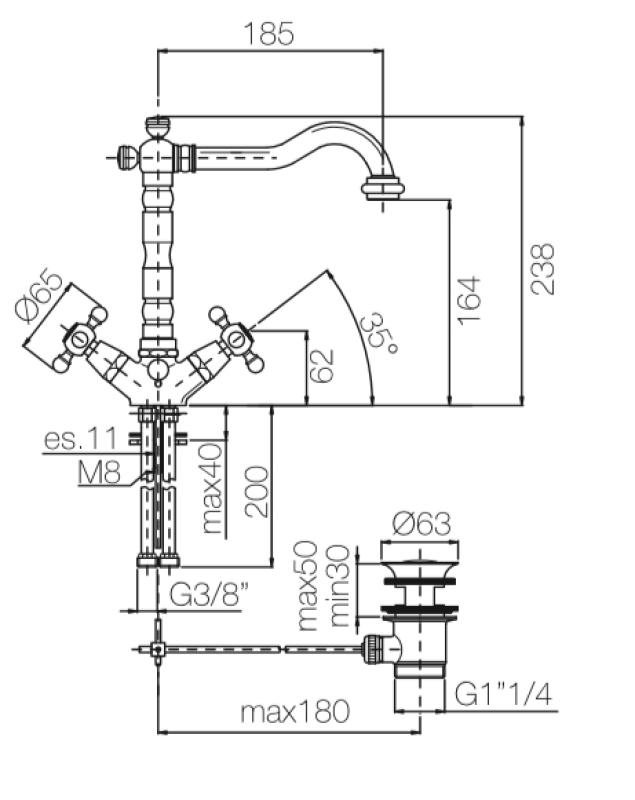 PB robinet clasic pentru chiuvetă cu butoane puternice și gură de scurgere de 18,5 cm din oțel inoxidabil 1208854972.