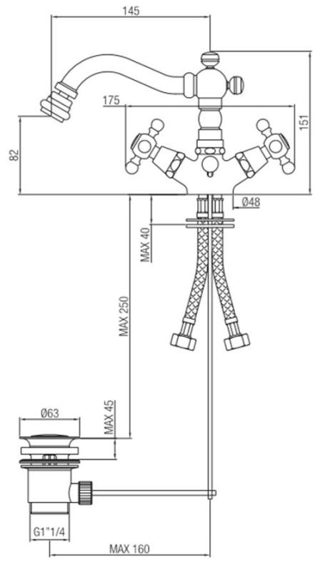 Robinetele clasice pentru bideu PB, cu o lungime de 145 mm, din oțel inoxidabil (RVS) 1208855032.