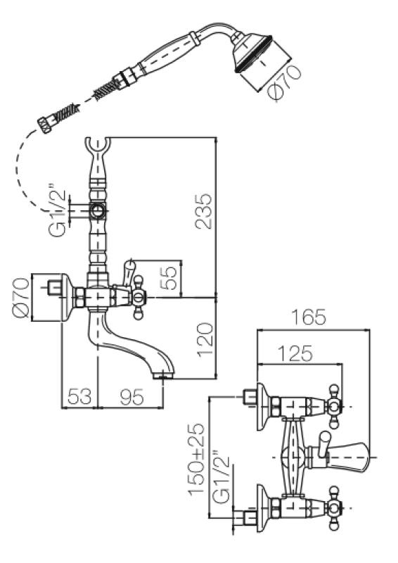 PB set de baterii clasice pentru cadă cu butoane puternice Crom, inclusiv duș de mână 1208855152
