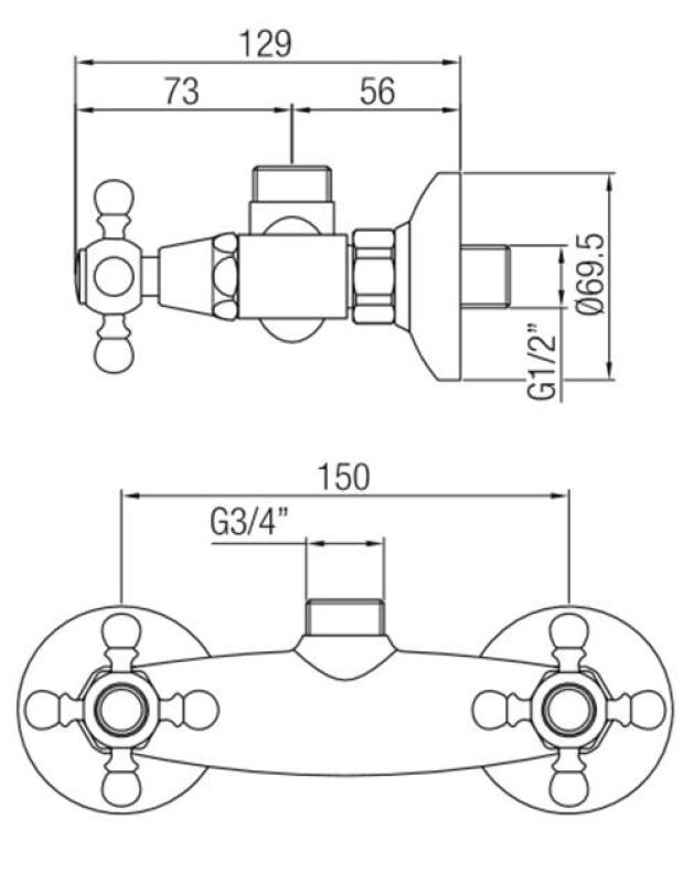 PB baterie clasică de duș cu butoane puternice Crom racord superior 1208855302