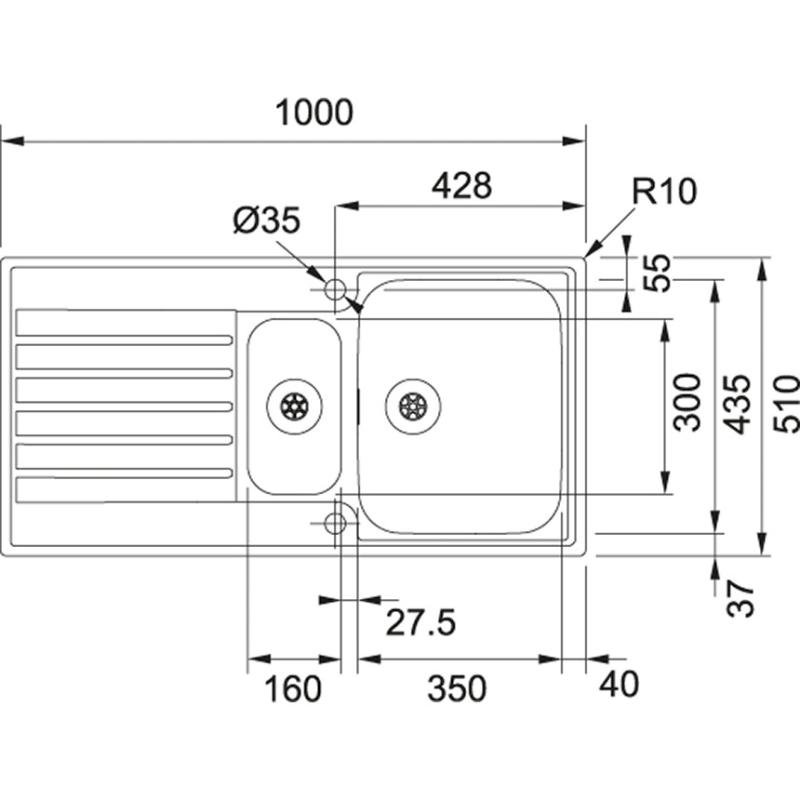 Franke Argos AGX 251 1,5 chiuvetă dublă din inox cu scurgător montaj la nivel 1000x510 127.0380.391