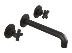 Robinetul de perete Waterevolution Cruz 3-Gauri, încastrat, pentru chiuvetă, negru mat, cu o lățime de 19 cm, cu ieșire 1208916572.
