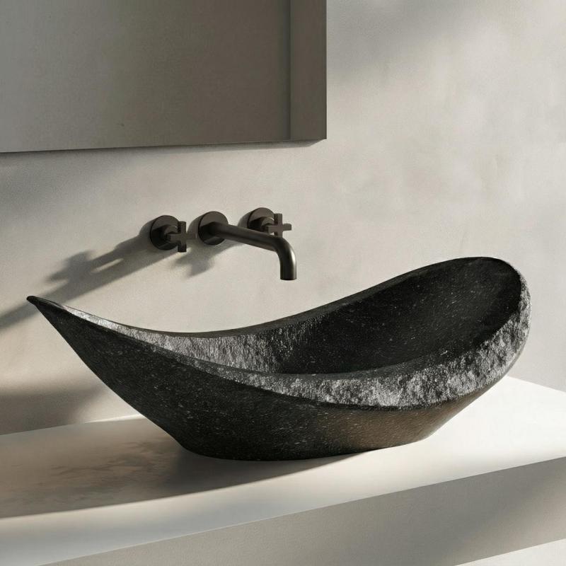 Robinetul de perete Waterevolution Cruz 3-Gauri, încastrat, pentru chiuvetă, negru mat, cu o lățime de 19 cm, cu ieșire 1208916572.