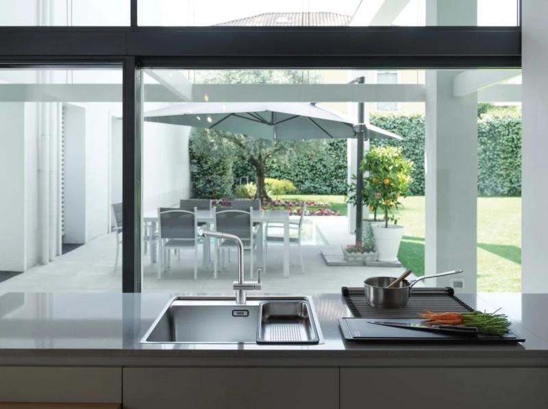 Baterie de bucătărie Franke din inox periat Atlas Neo cu gura extensibilă inox 115.0521.438