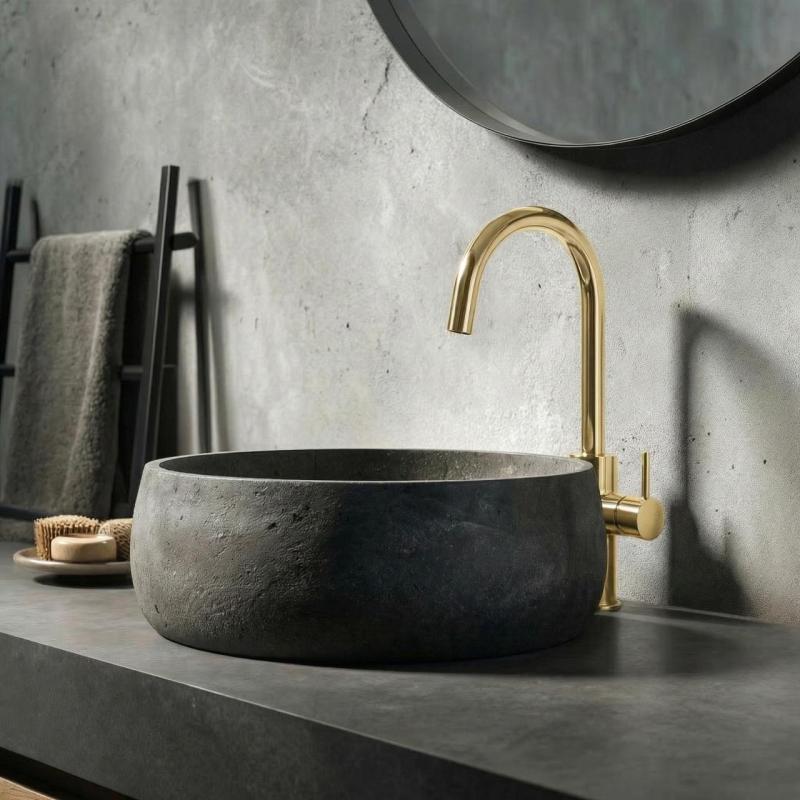 Robinetele de chiuvetă Waterevolution Flow, model înalt, finisaj PVD aur periat deschis T1121FUWGE.