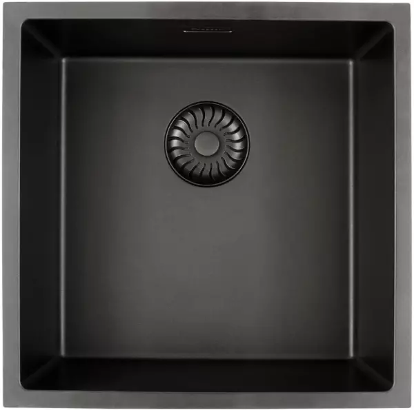 Chiuvetă quartz neagră Caressi Black Line de 40 cm, montată deasupra sau sub blat, CAGRPP40BK-TU, cu scurgere neagră 1208921310.