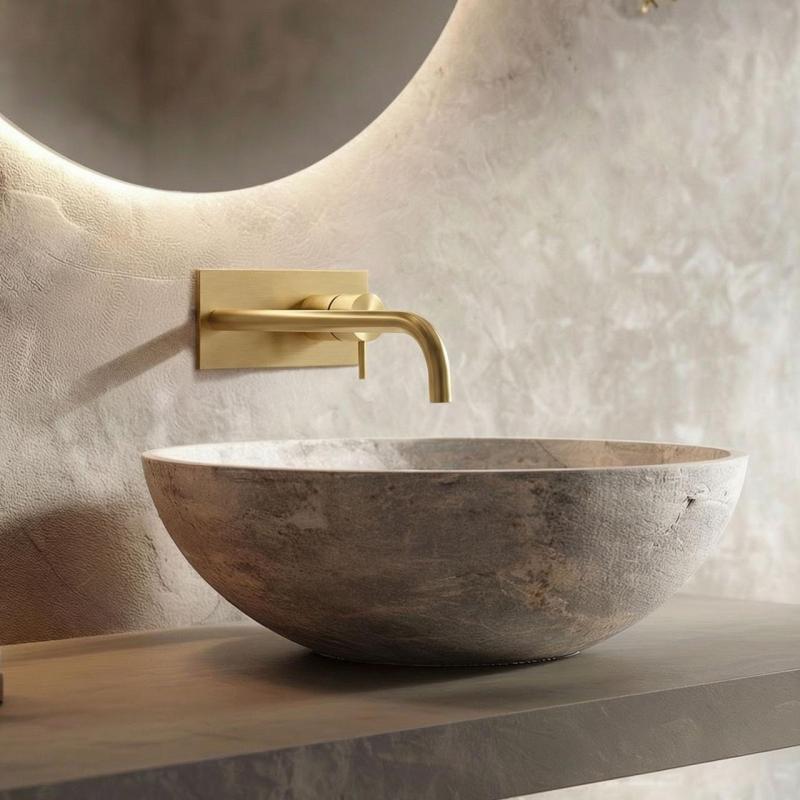 Waterevolution Flow built-in washbasin faucet with cover plate Brushed Brass with spout 21cm T1161LE-21