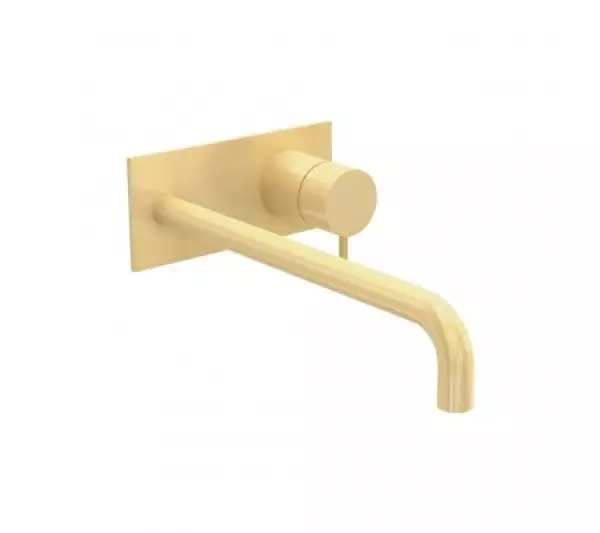 Robinetele de baie încorporate Waterevolution Flow cu plăcuță de protecție PVD Light Gold, cu gură de scurgere de 21 cm, model T1161WGE-21.