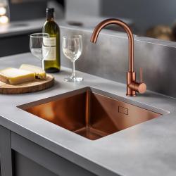 Lorreine 40SP Copper Luxe Chiuvetă din oțel inoxidabil de culoare cupru PVD Copper 40x40, montaj sub blat sau suprafață plană și suprapusă, cod 1208952365.