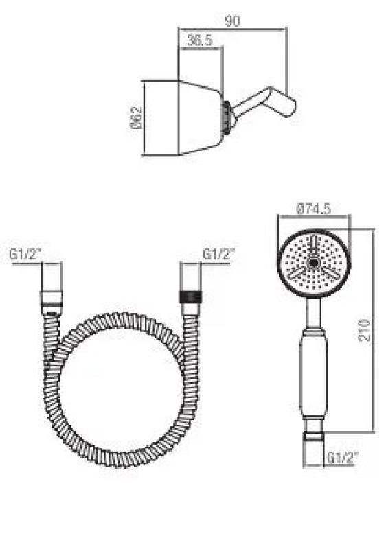 Setul clasic de duș cu suport și cârlig pentru agățat PB, cromat, 1208952418.