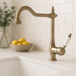 PB Baterie nostalgică de bucătărie din oțel inoxidabil cu o singură pârghie albă montat la suprafată 1208952878