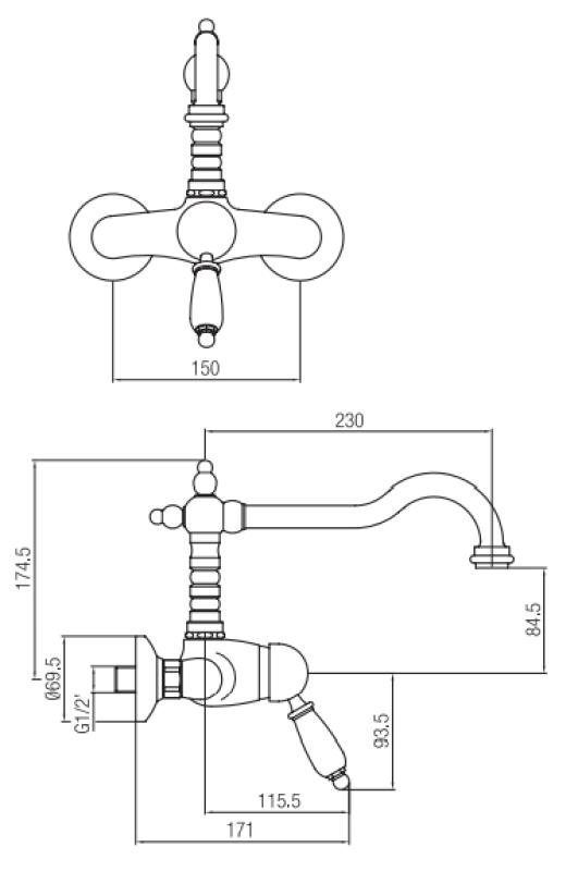 PB Robinet de perete nostalgic cu o singură pârghie albă Bronz