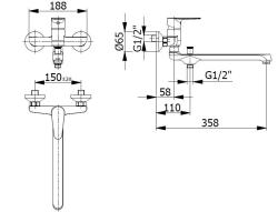 Blusani Robinet de bucătărie special pentru perete cu duză lungă 35 cm și duș manual Crom1208952919
