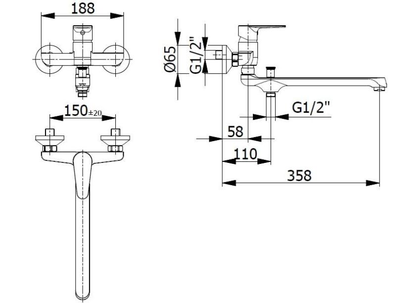 Blusani Robinet de bucătărie special pentru perete cu duză lungă 35 cm și duș manual Crom1208952919