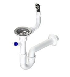 Set de evacuare GraniteMy din oțel inoxidabil cu supapă de preaplin rotundă incl. sifon pentru chiuvetă simplă 1208952965