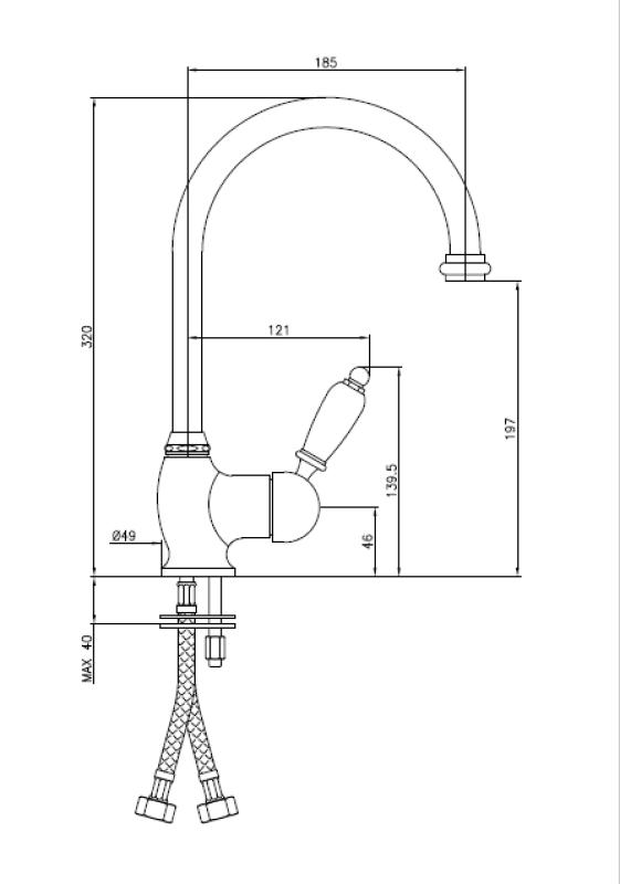 PB Robinet de bucătărie clasic cu o singură pârghie și duză pivotantă 200 mm din oțel inoxidabil 1208953115