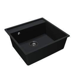 GraniteMy Bremen chiuvetă de granit 53x50 cm negru montaj pe blat, sub blat și la același nivel cu blatul cu banc de găuri pentru robinet CU ȘTUP DE INOX.