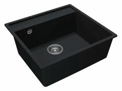 GraniteMy Bremen chiuvetă de granit 53x50 cm negru montaj pe blat, sub blat și la același nivel cu blatul cu banc de găuri pentru robinet CU ȘTUP DE INOX.