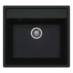 GraniteMy Bremen chiuvetă de granit 53x50 cm negru montaj pe blat, sub blat și la același nivel cu blatul cu banc de găuri pentru robinet CU ȘTUP DE INOX.